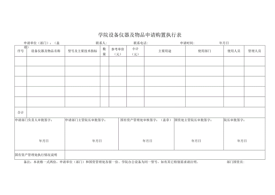 学院设备仪器及物品申请购置执行表.docx_第1页