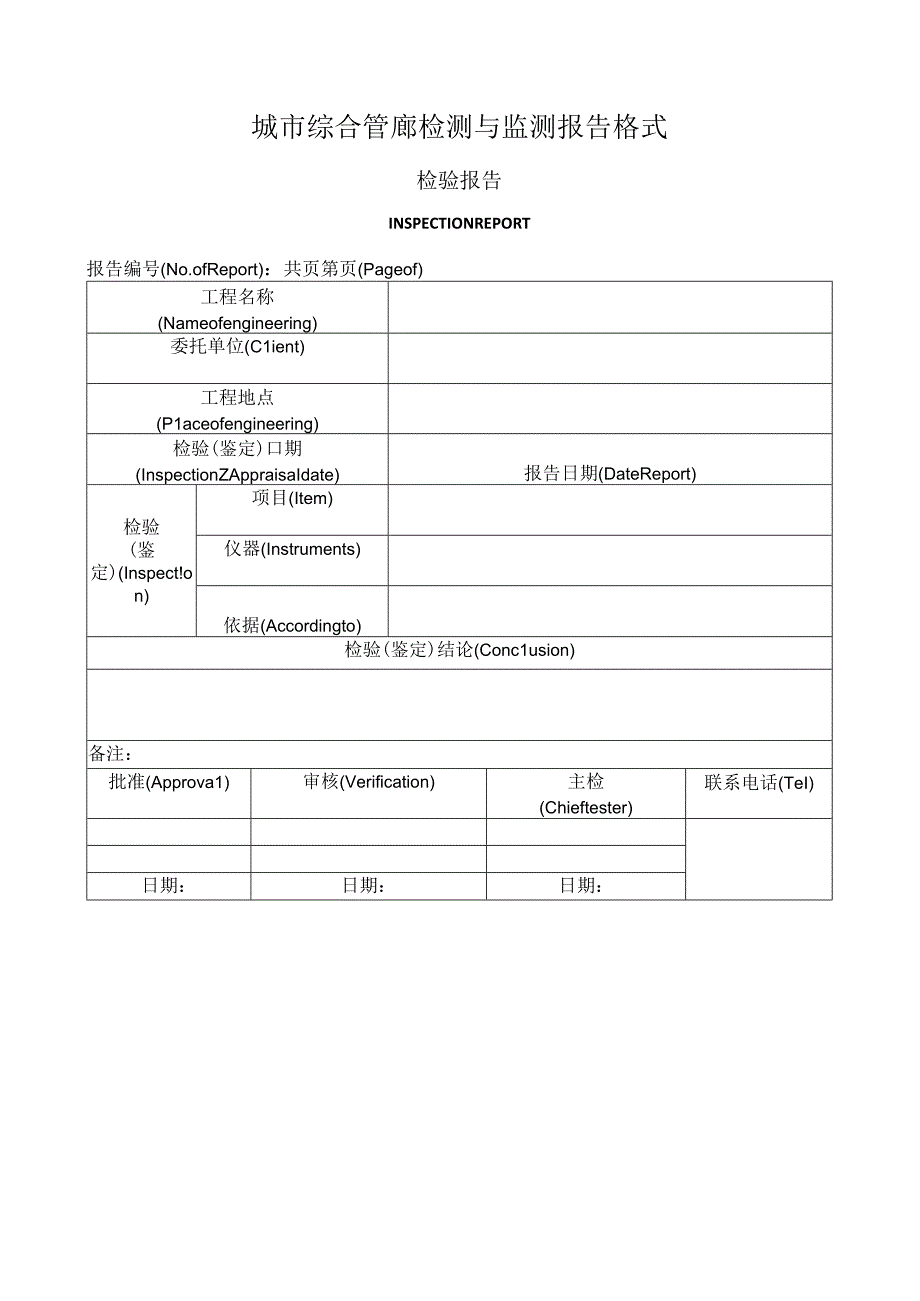 城市综合管廊检测与监测报告格式.docx_第1页