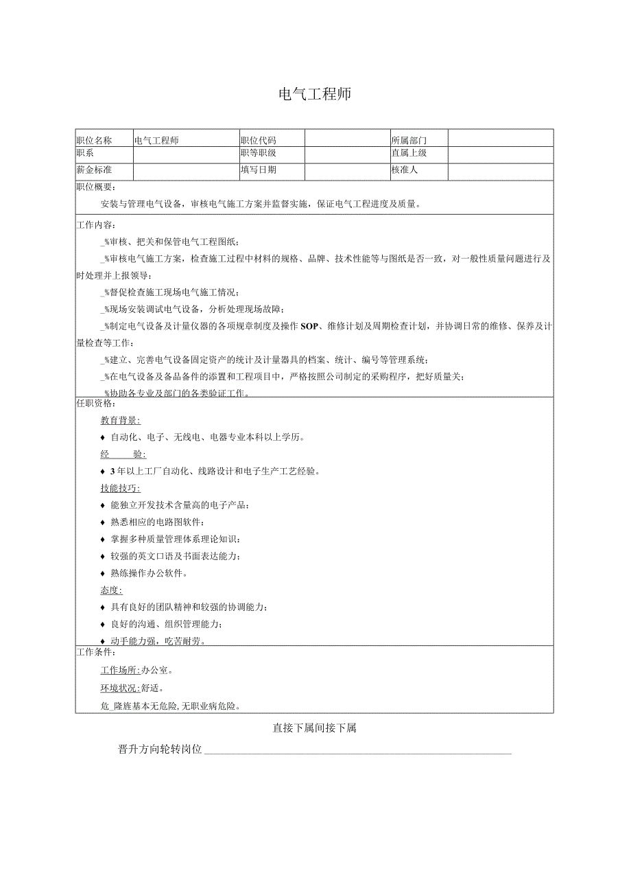 电气工程师职位说明书.docx_第1页