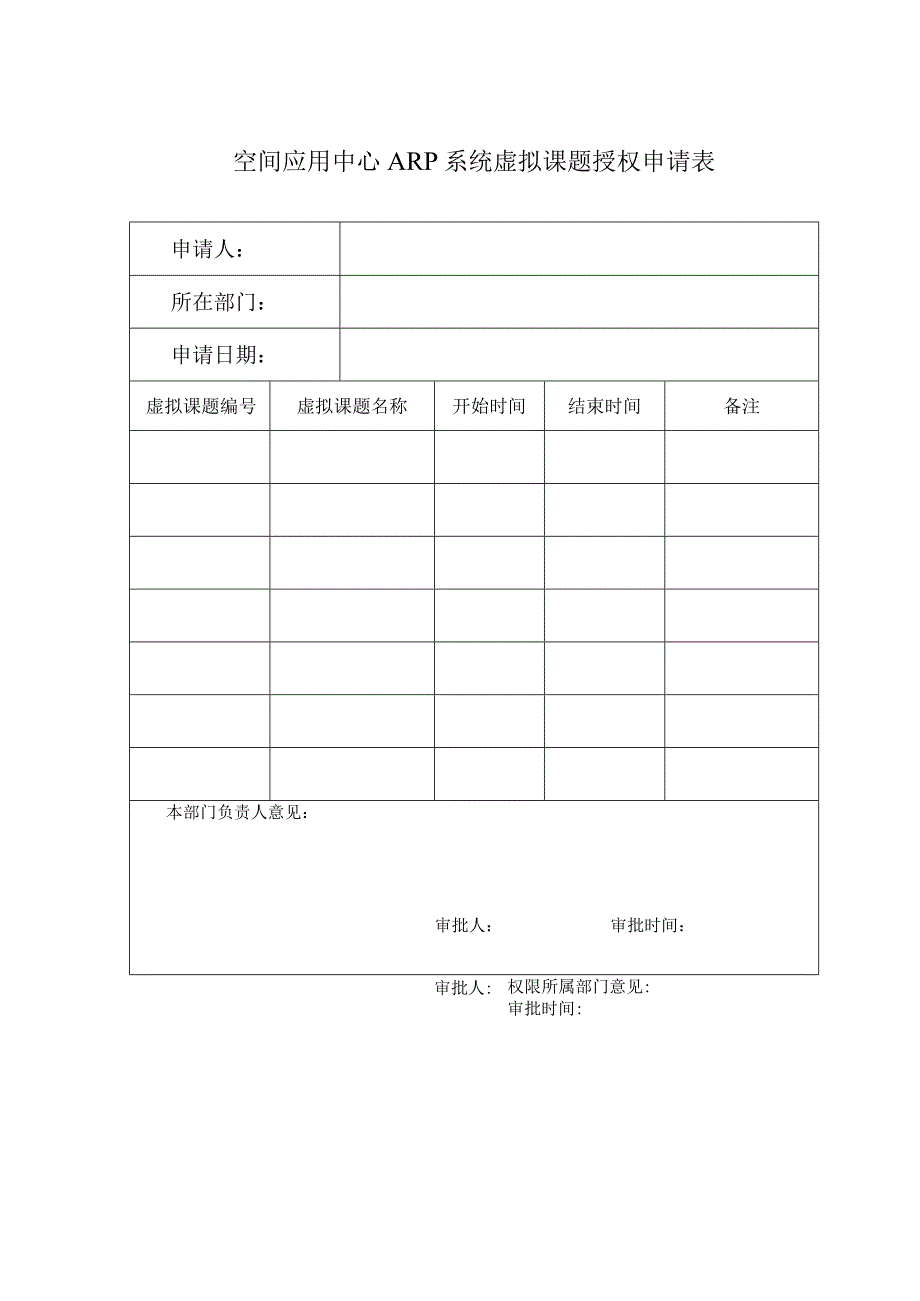 空间应用中心ARP系统虚拟课题授权申请表.docx_第1页