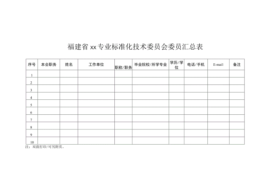 福建省××专业标准化技术委员会委员汇总表.docx_第1页