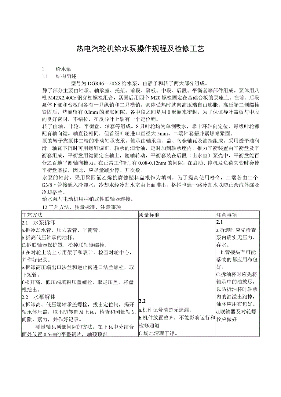 热电汽轮机给水泵操作规程及检修工艺.docx_第1页