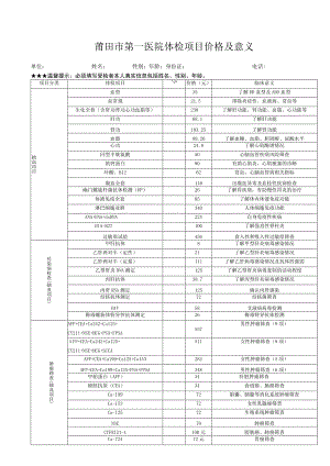 莆田市第一医院体检项目价格及意义.docx