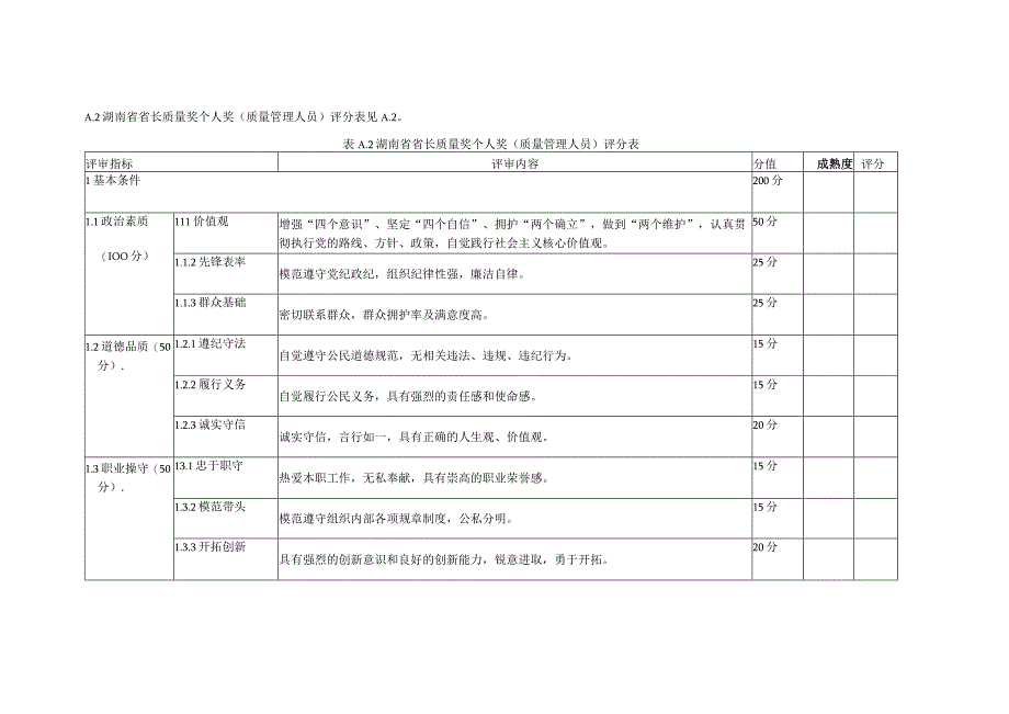 湖南省省长质量奖个人奖（一线工作人员）评分表、成熟度列表.docx_第3页