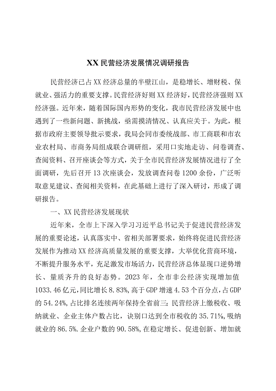 民营经济发展情况调研报告.docx_第1页