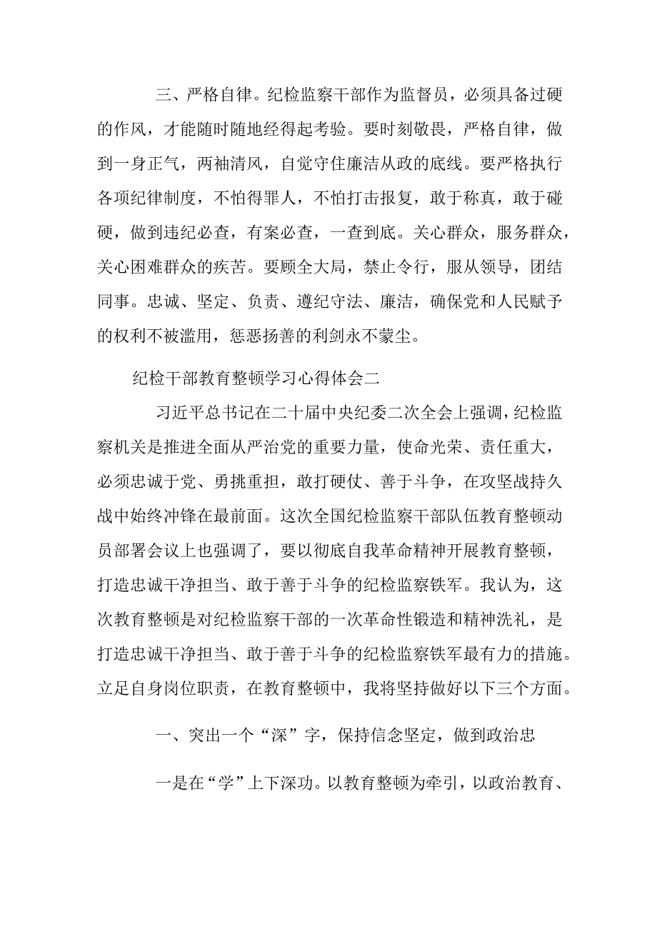 纪检干部教育整顿学习心得体会三篇.docx_第2页