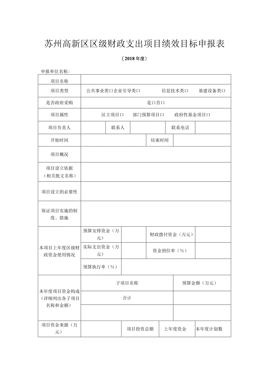 苏州高新区区级财政支出项目绩效目标申报表.docx_第1页