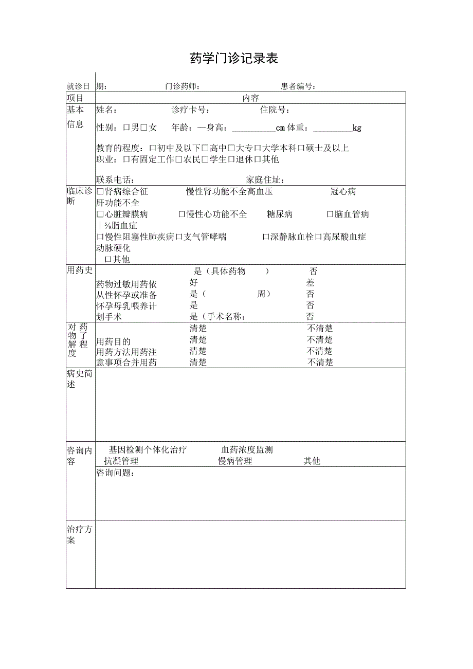 药学门诊表(通用).docx_第1页