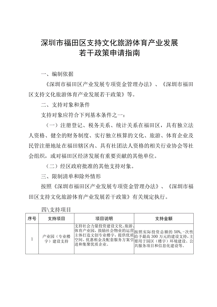 深圳市福田区支持文化旅游体育产业发展若干政策申请指南.docx_第1页