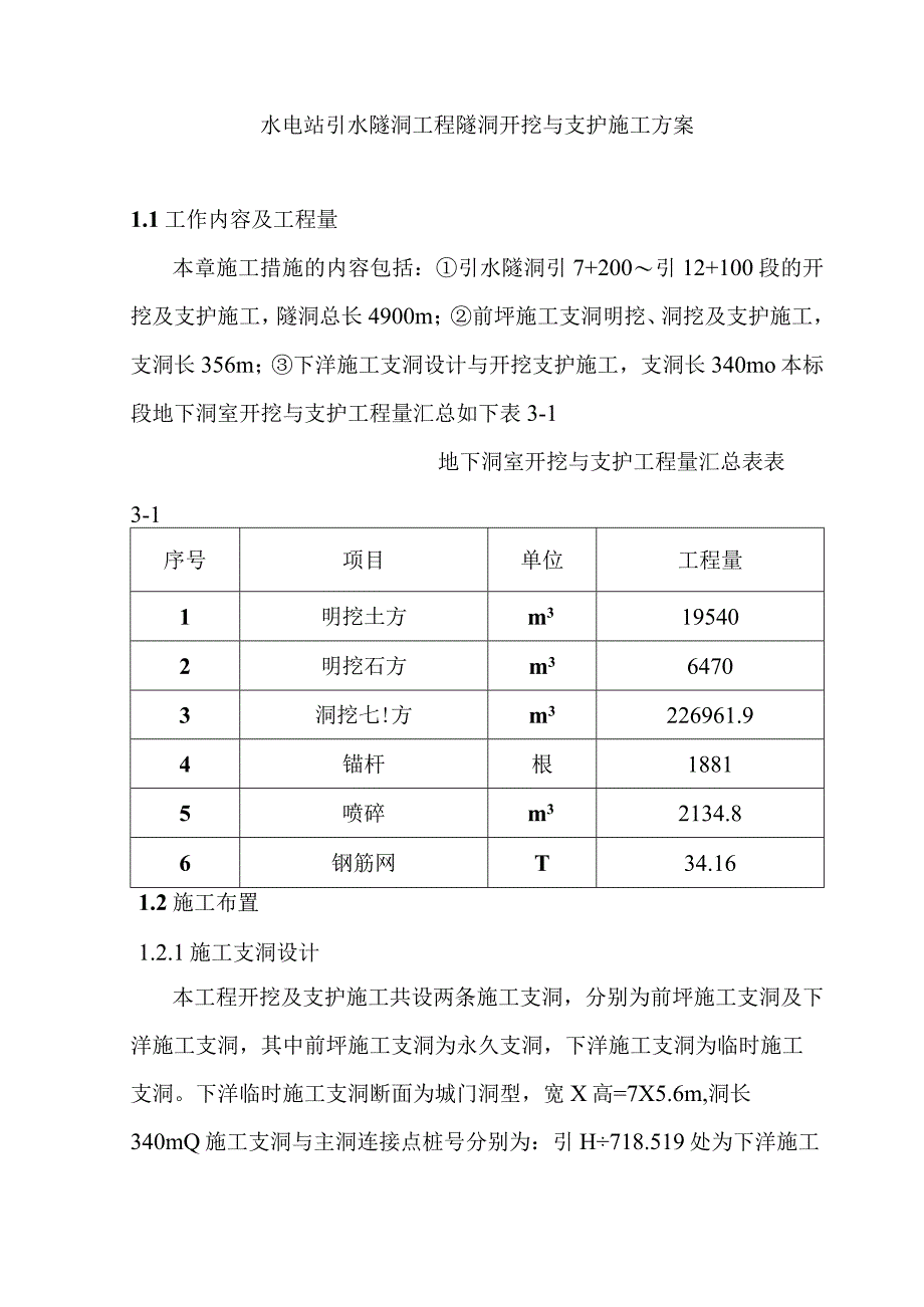 水电站引水隧洞工程隧洞开挖与支护施工方案.docx_第1页