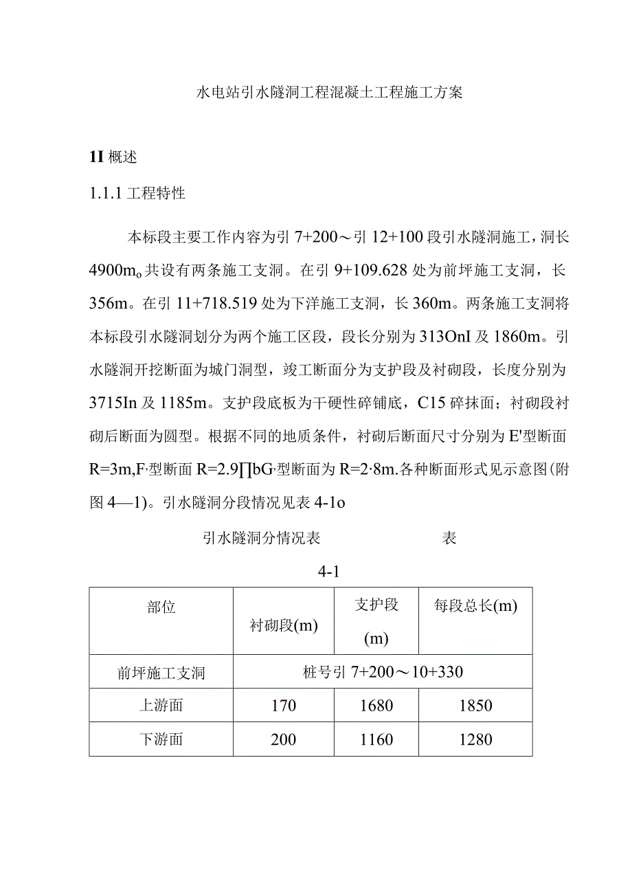 水电站引水隧洞工程混凝土工程施工方案.docx_第1页