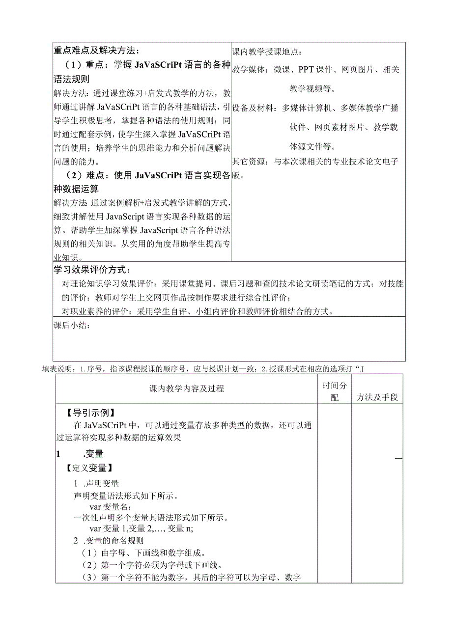 网页设计与制作——JavaScript+jQuery标准教程 教案 第2章 JavaScript基础.docx_第2页