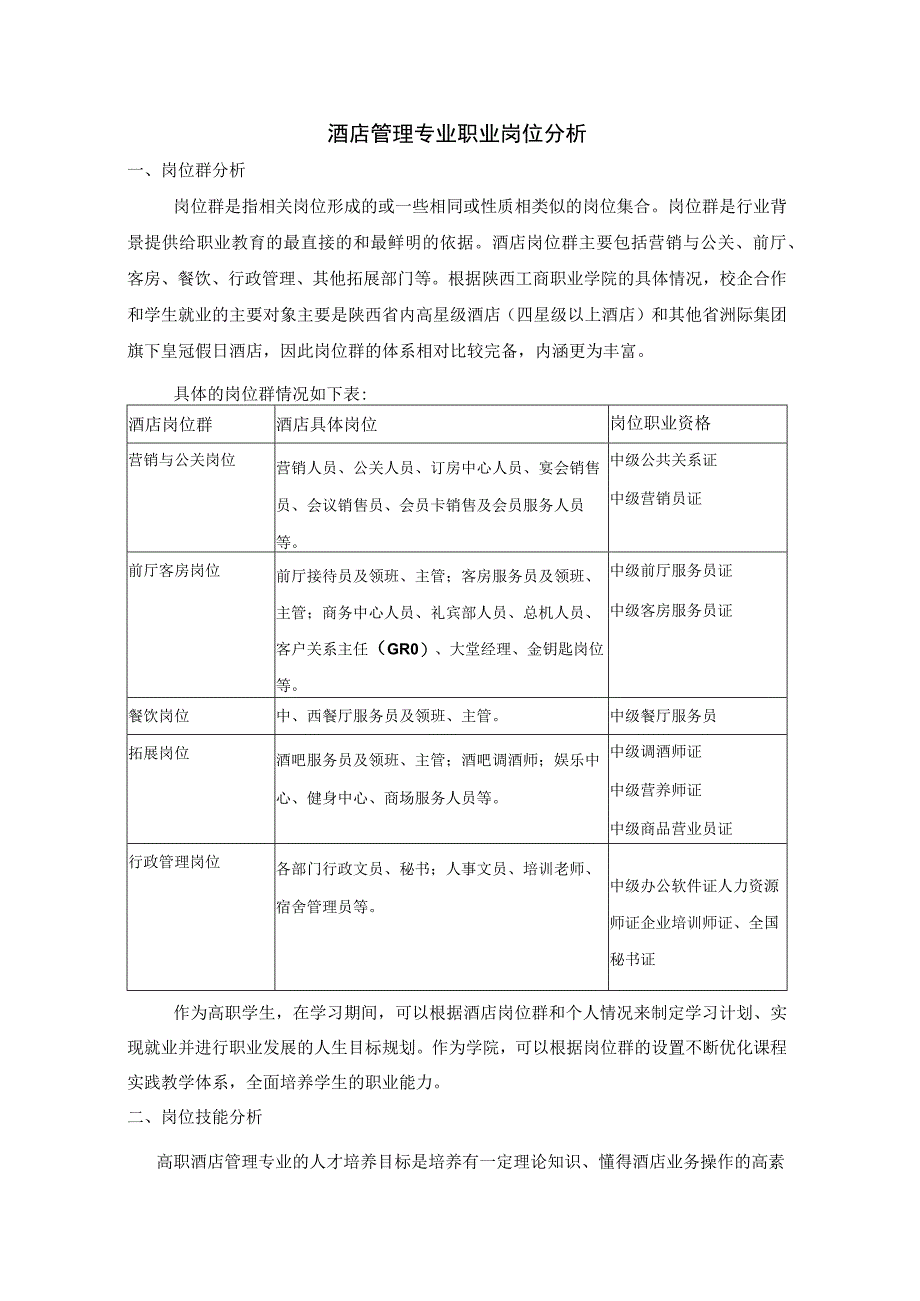 酒店管理专业职业岗位分析.docx_第1页