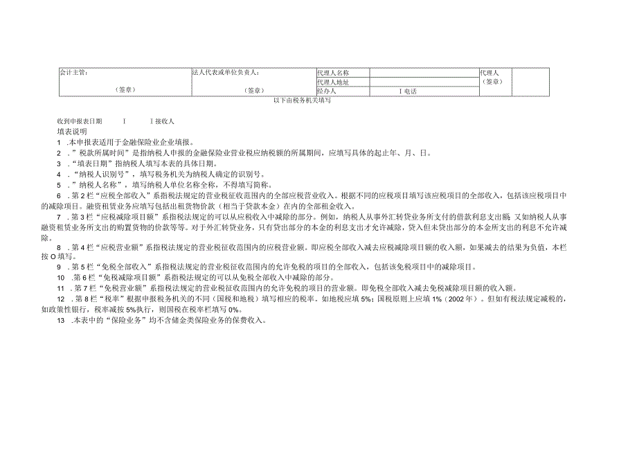 金融保险营业税纳税申报表纳税人识别号填表日期年月日金额单位元列至角分.docx_第2页