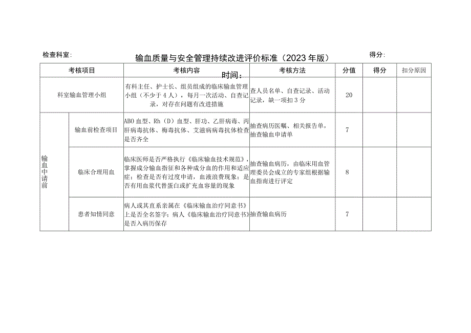 输血质量与安全管理持续改进评价标准.docx_第1页