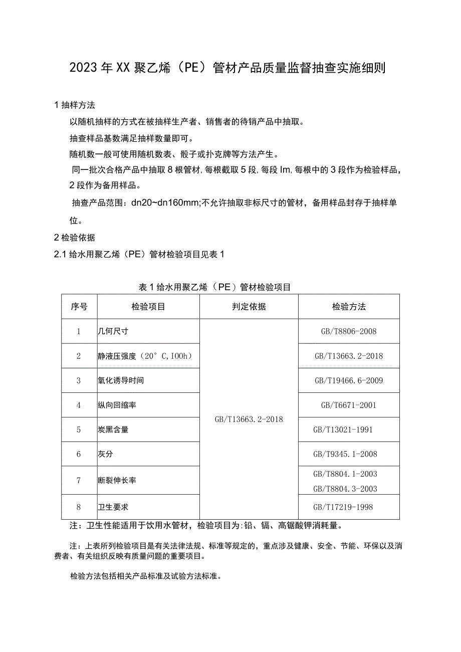 输水管聚乙烯（PE）管材产品质量监督抽查实施细则.docx_第1页