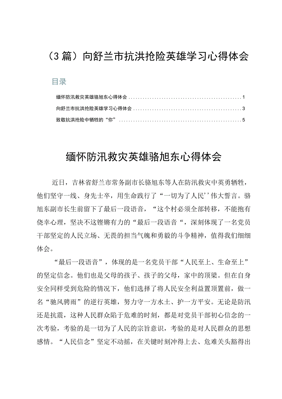 （3篇）向舒兰市抗洪抢险英雄学习心得体会.docx_第1页