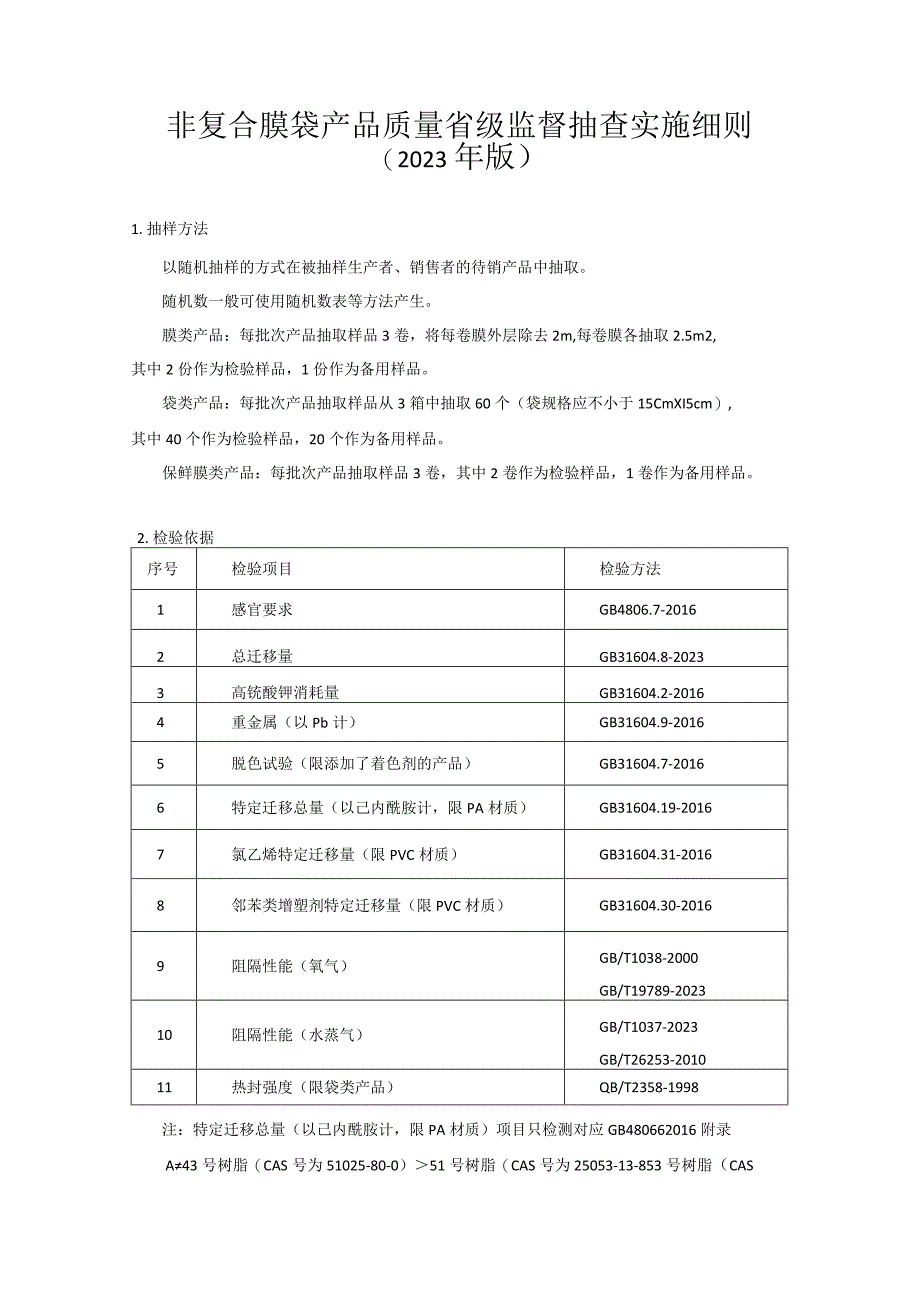 非复合膜袋产品质量省级监督抽查实施细则（2022年版）.docx_第1页