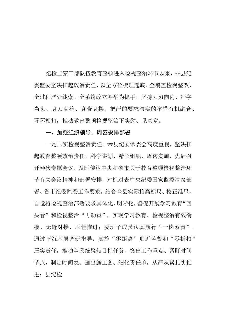 （11篇）2023关于纪检监察干部队伍教育整顿检视整治环节工作汇报总结报告.docx_第1页