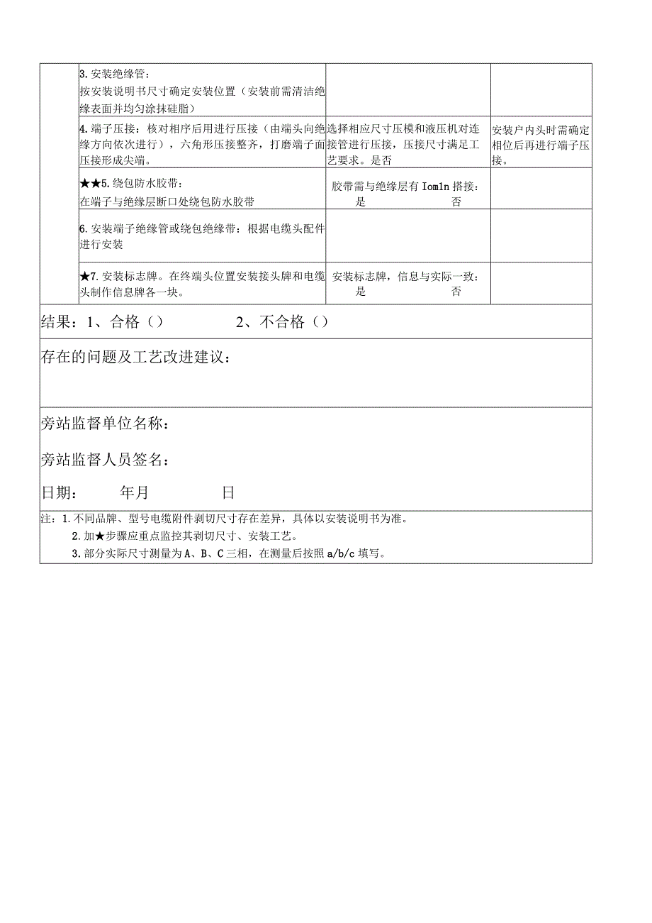 10kV交联聚乙烯绝缘电力电缆终端头制作旁站监督工单.docx_第3页