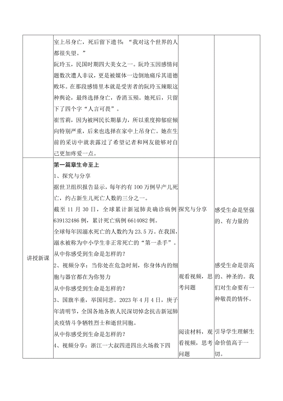 2022版新课标七年级上册道德与法治第八课探问生命第二课时敬畏生命教案.docx_第2页