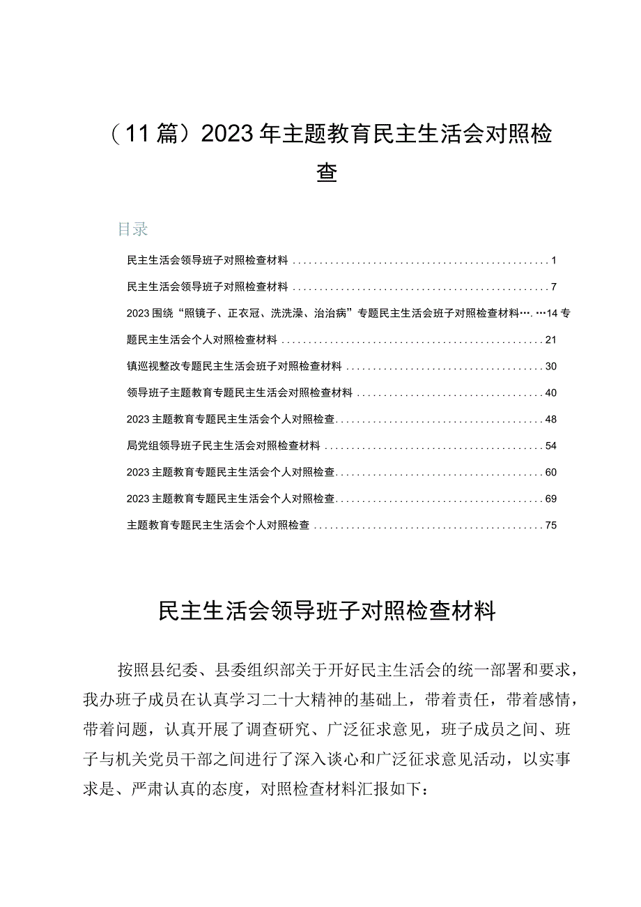 （11篇）2023年主题教育民主生活会对照检查.docx_第1页