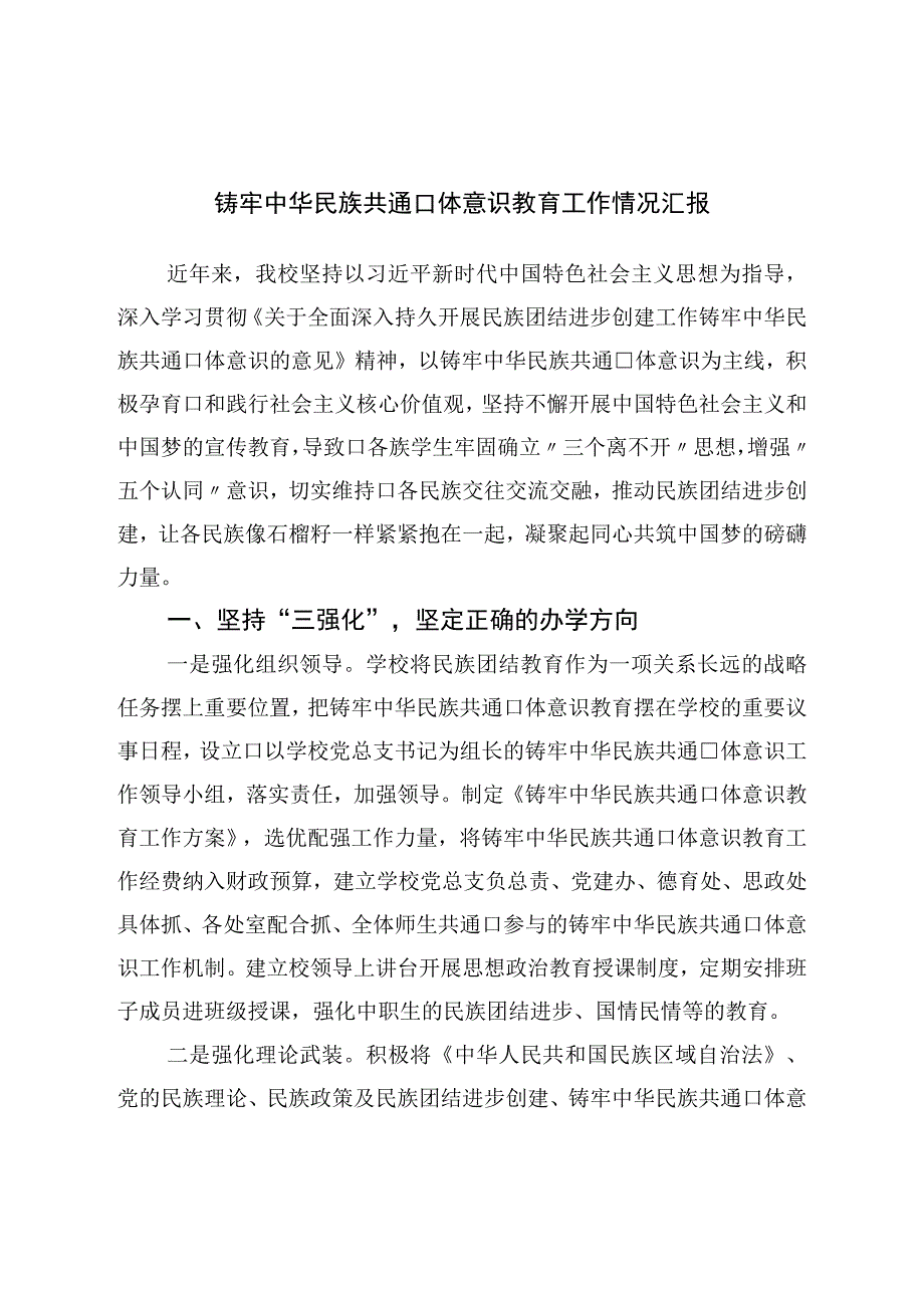 铸牢中华民族共同体意识教育工作情况汇报.docx_第1页