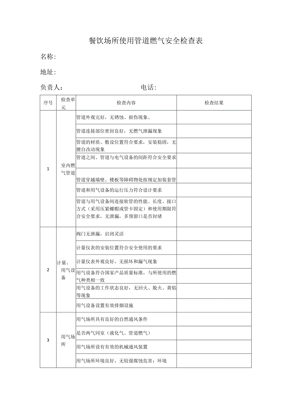 餐饮场所使用管道燃气安全检查表.docx_第1页