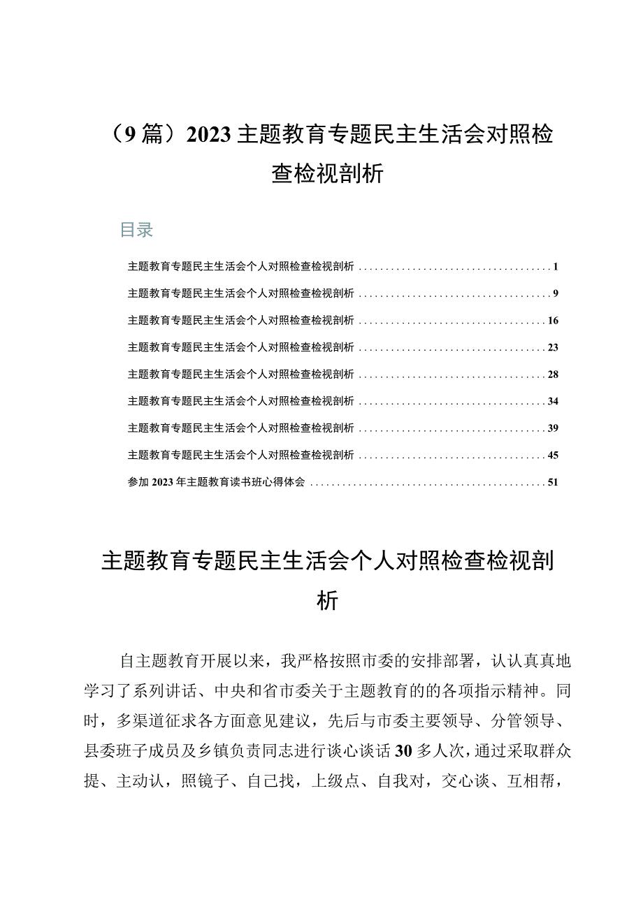 （9篇）2023主题教育专题民主生活会对照检查检视剖析.docx_第1页