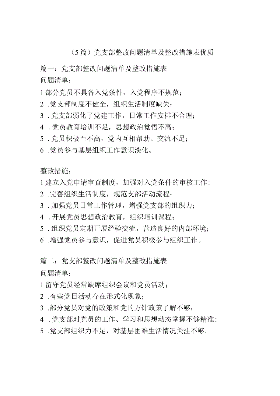 (5篇)党支部整改问题清单及整改措施表优质.docx_第1页