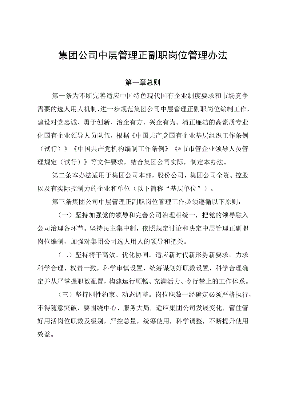 集团公司中层管理正副职岗位管理办法.docx_第1页