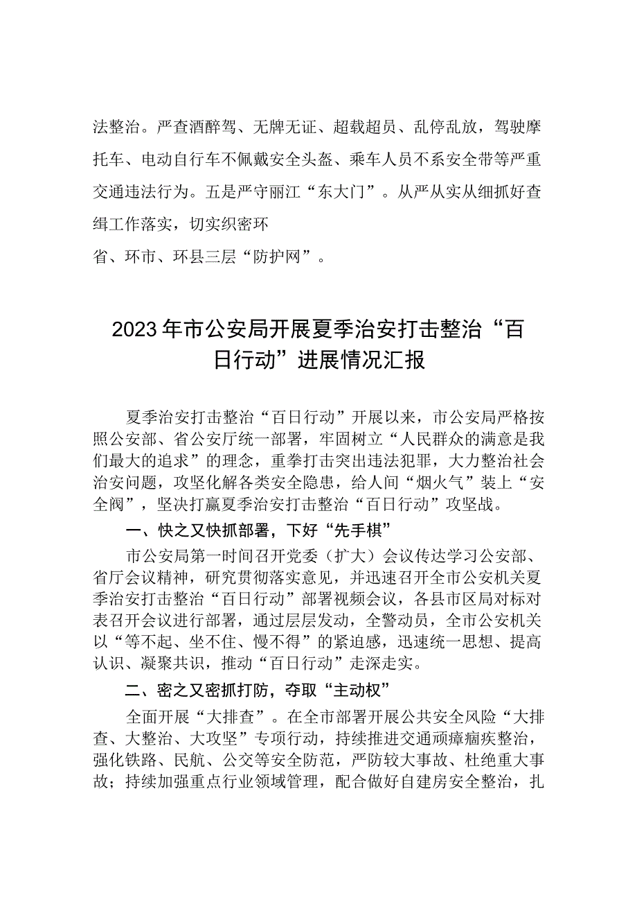 2023年县公安机关夏季治安打击整治“百日行动”阶段性进展情况汇报总结六篇.docx_第3页