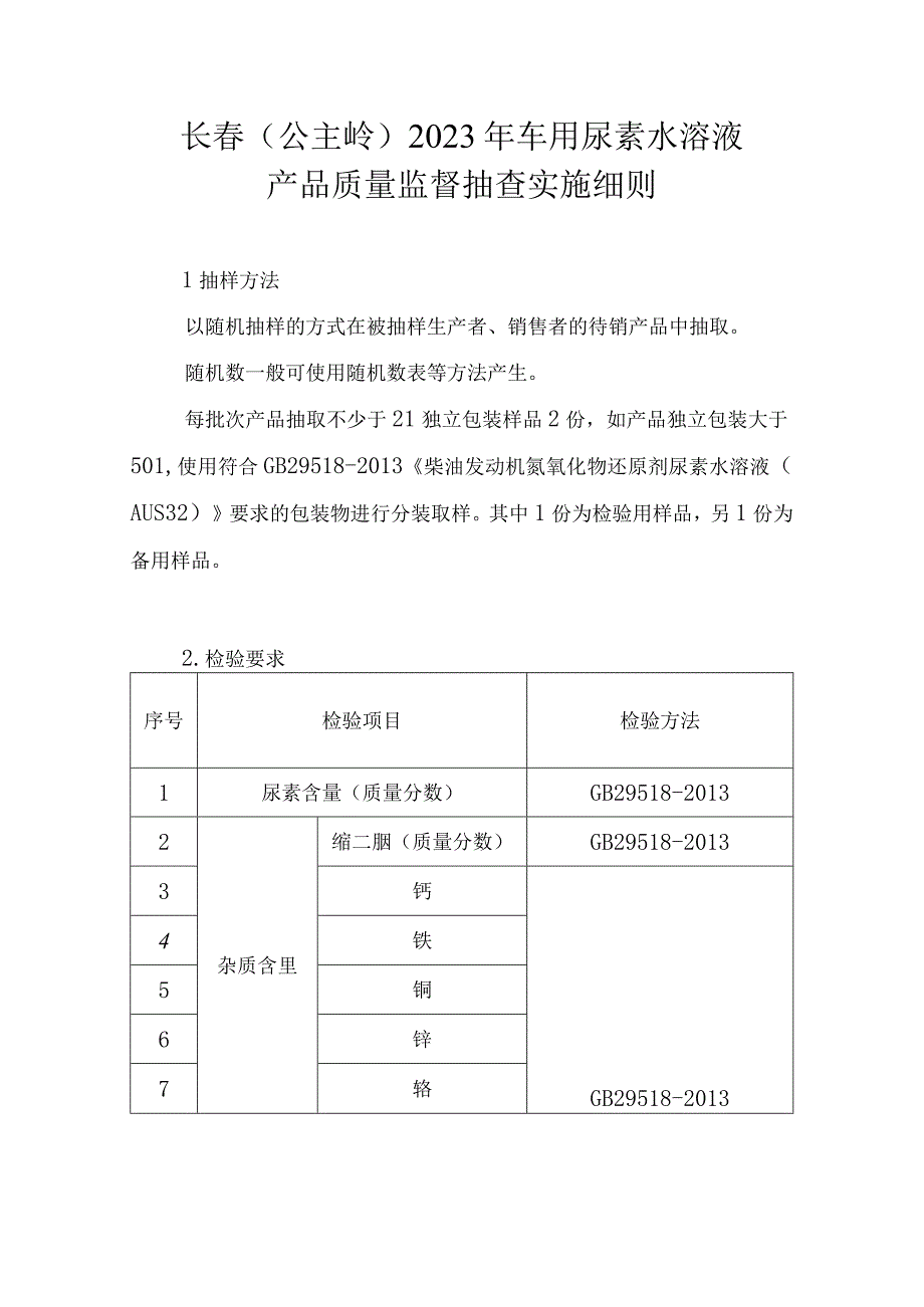 长春公主岭2023年车用尿素水溶液产品质量监督抽查实施细则.docx_第1页