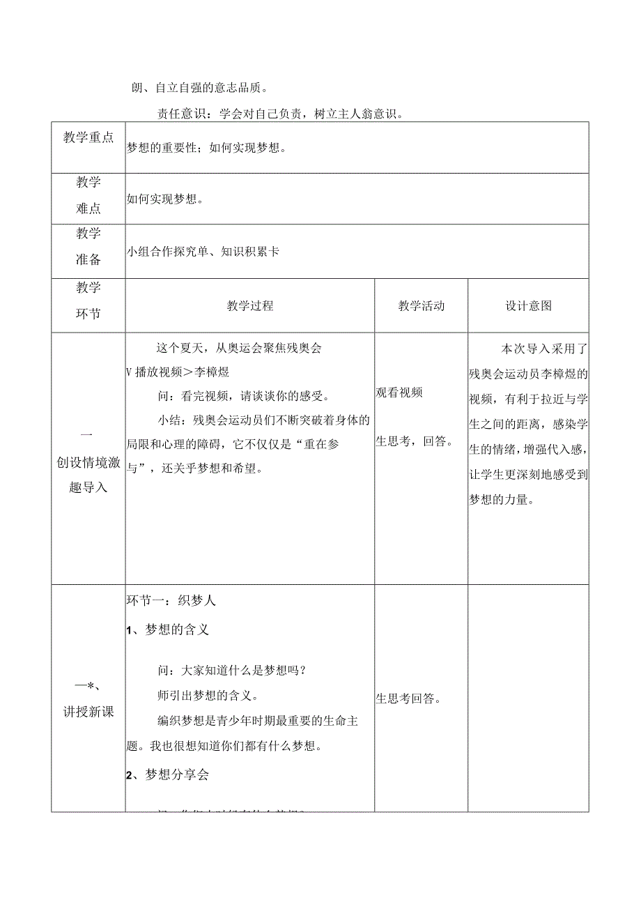 2022版新课标七年级上册道德与法治第一课中学时代第二课时少年有梦教案.docx_第2页