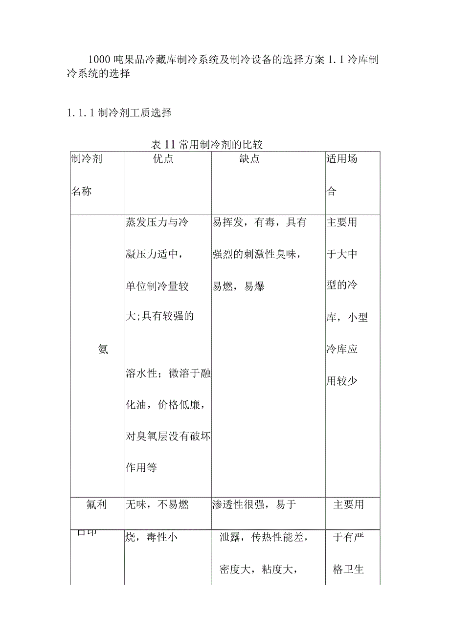 1000吨果品冷藏库制冷系统及制冷设备的选择方案.docx_第1页