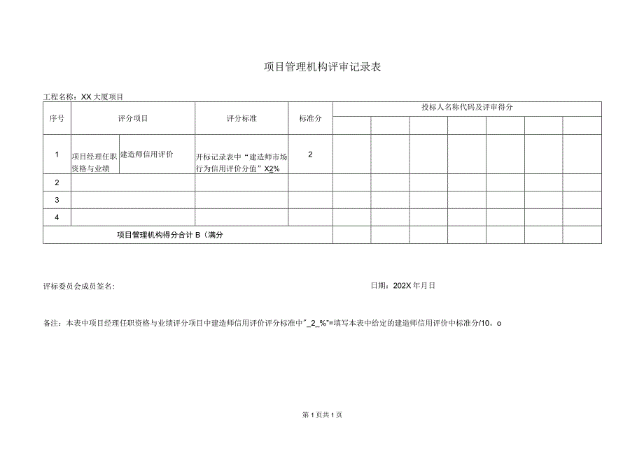 项目管理机构评审记录表(2023年).docx_第1页