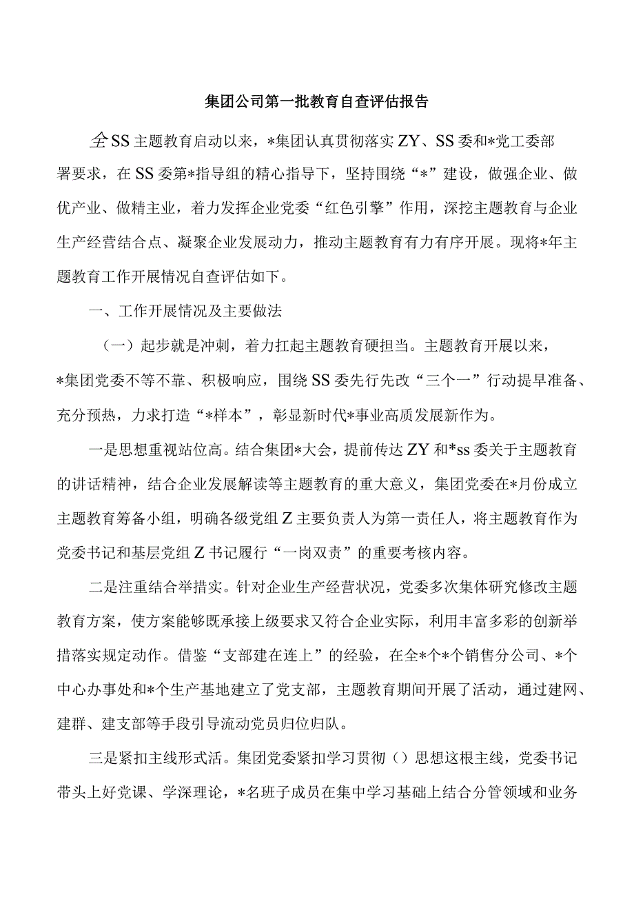 集团公司第一批教育自查评估报告.docx_第1页