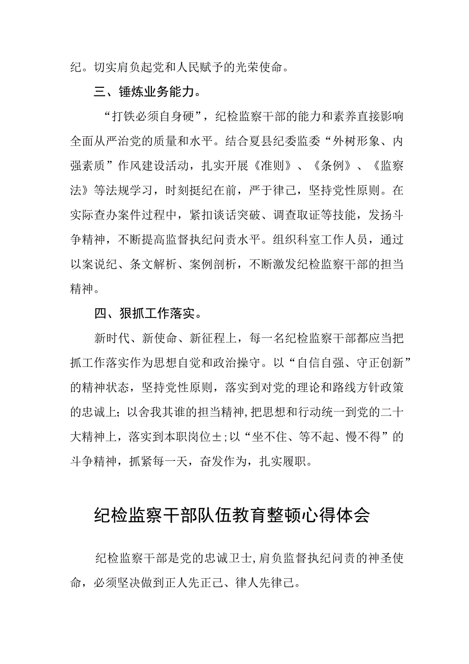 2023年关于纪检干部队伍教育整顿的心得体会合辑(八篇).docx_第2页