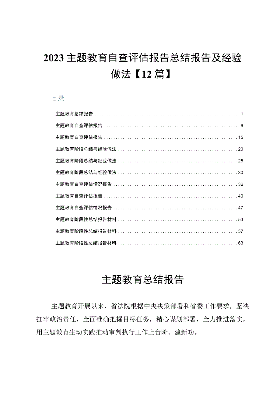 2023主题教育自查评估报告总结报告及经验做法【12篇】.docx_第1页