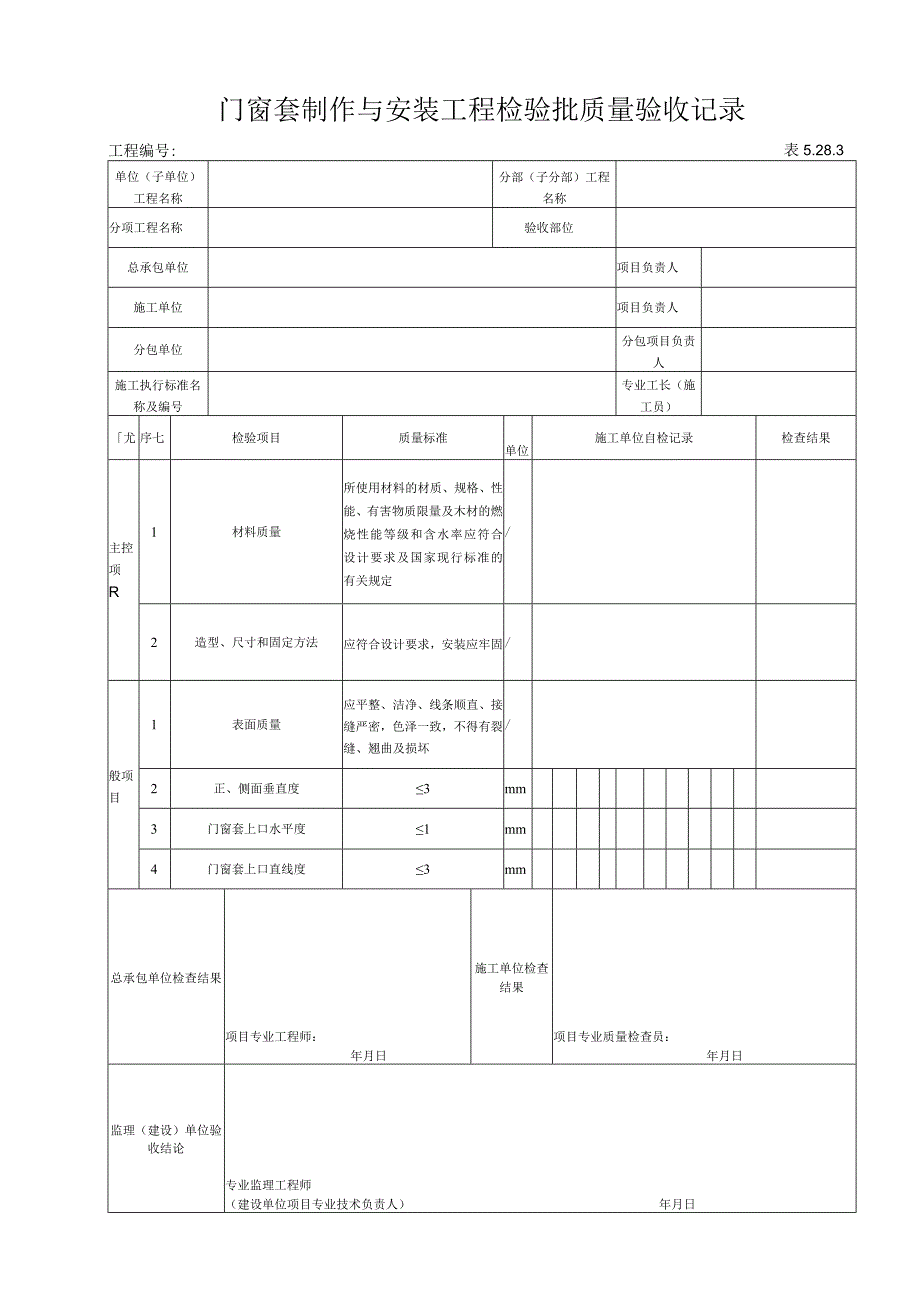 5.28.3 门窗套制作与安装工程检验批质量验收记录.docx_第1页