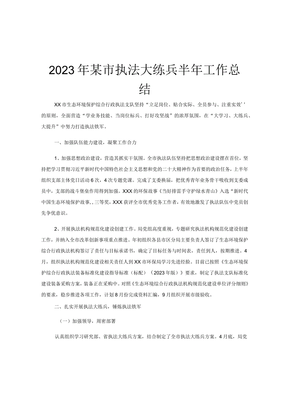 2023年某市执法大练兵半年工作总结.docx_第1页