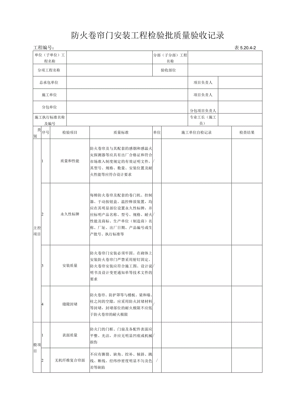 5.20.4-2 防火卷帘门安装工程检验批质量验收记录.docx_第1页