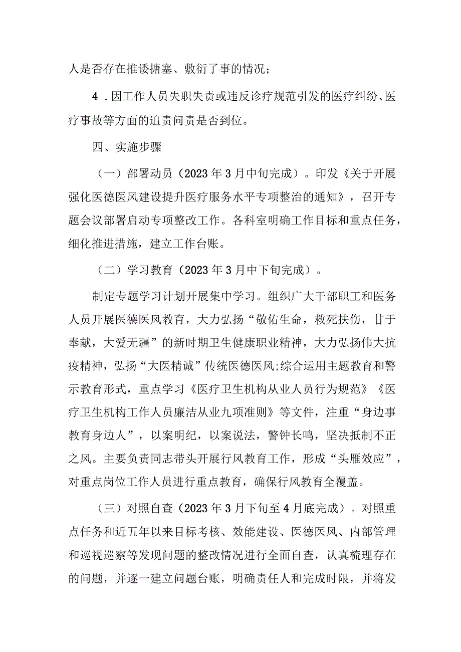 2023强化医德医风建设提升医疗服务水平专项整治实施方案.docx_第3页