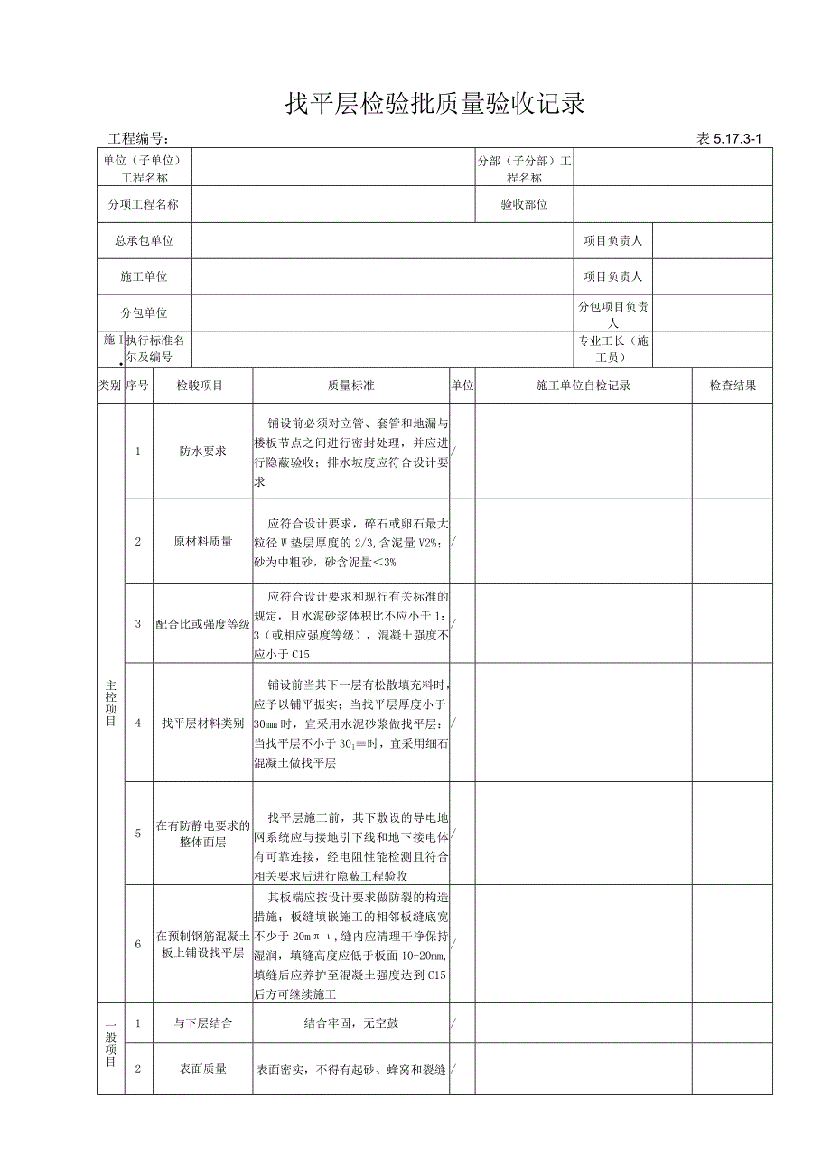 5.17.3-1 找平层检验批质量验收记录.docx_第1页