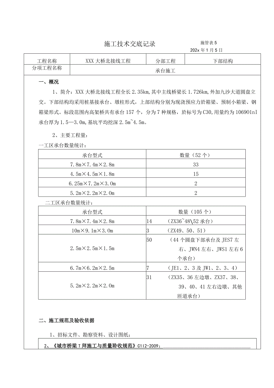 XXX大桥北接线工程承台施工技术交底.docx_第1页