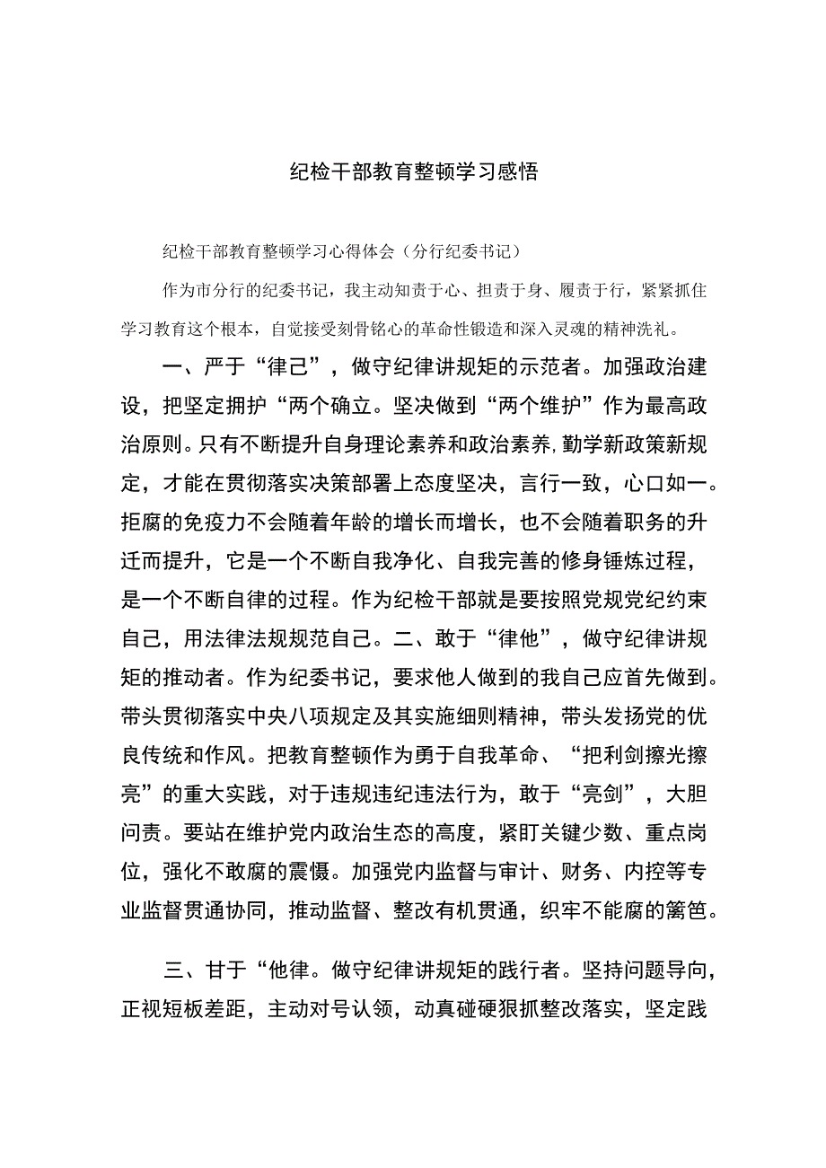 2023纪检干部教育整顿学习感悟（10篇）.docx_第1页