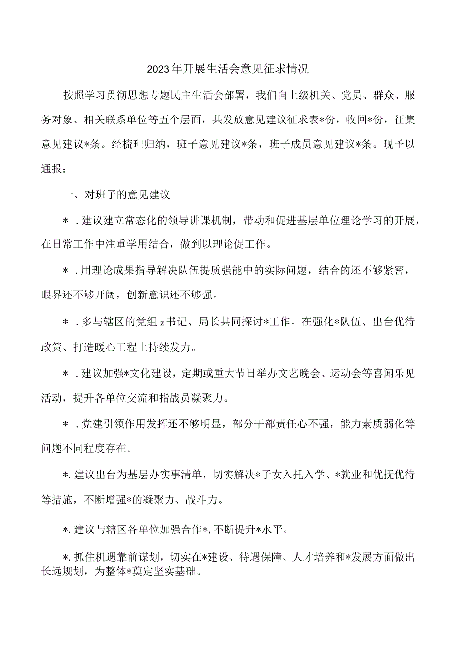 2023年开展生活会意见征求情况.docx_第1页