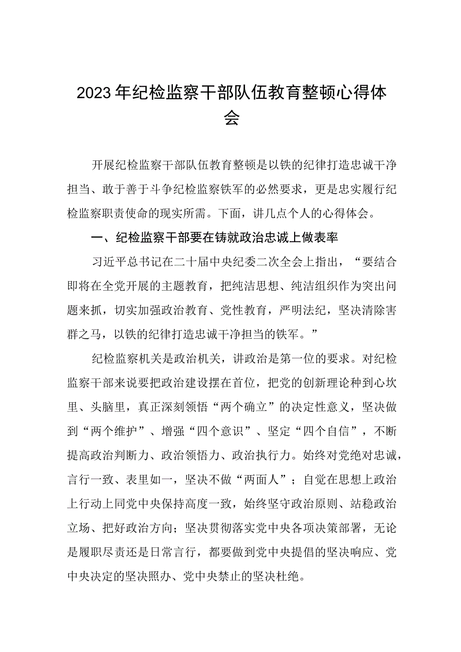 2023年纪检监察干部队伍教育整顿心得体会发言提纲十四篇.docx_第1页