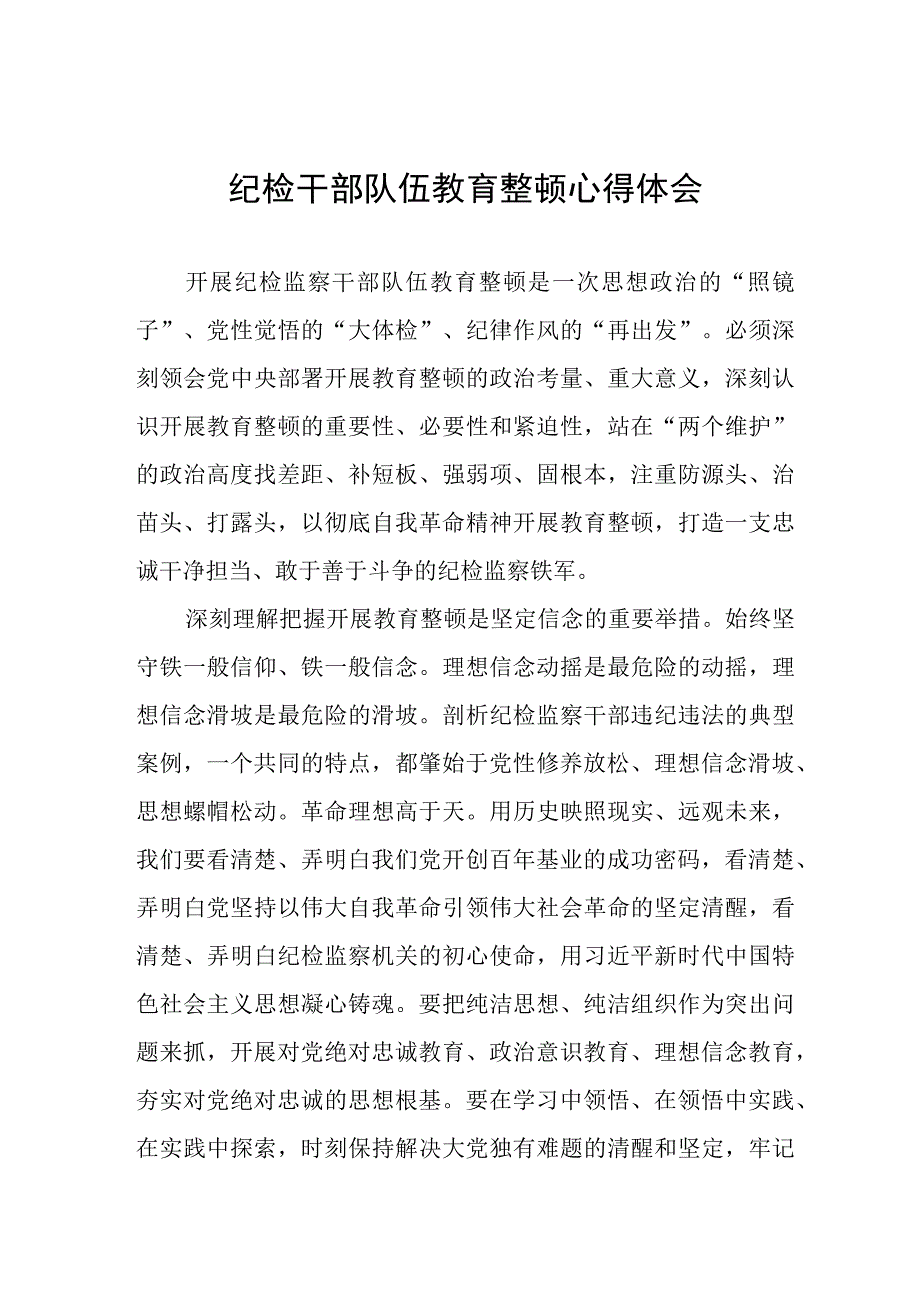 2023纪检监察干部队伍教育整顿心得体会发言稿合集(八篇).docx_第1页