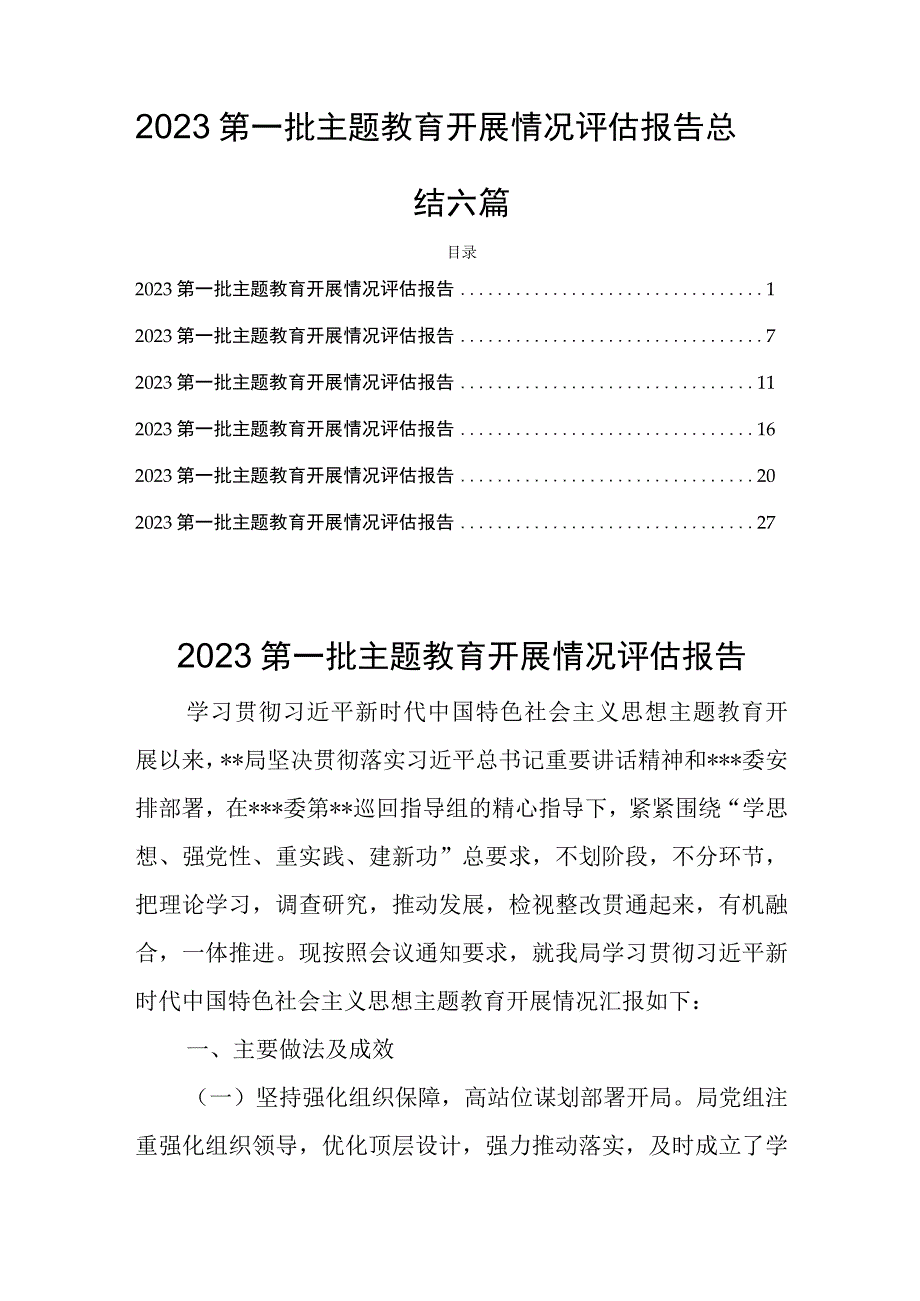 2023第一批主题教育开展情况评估报告总结六篇.docx_第1页